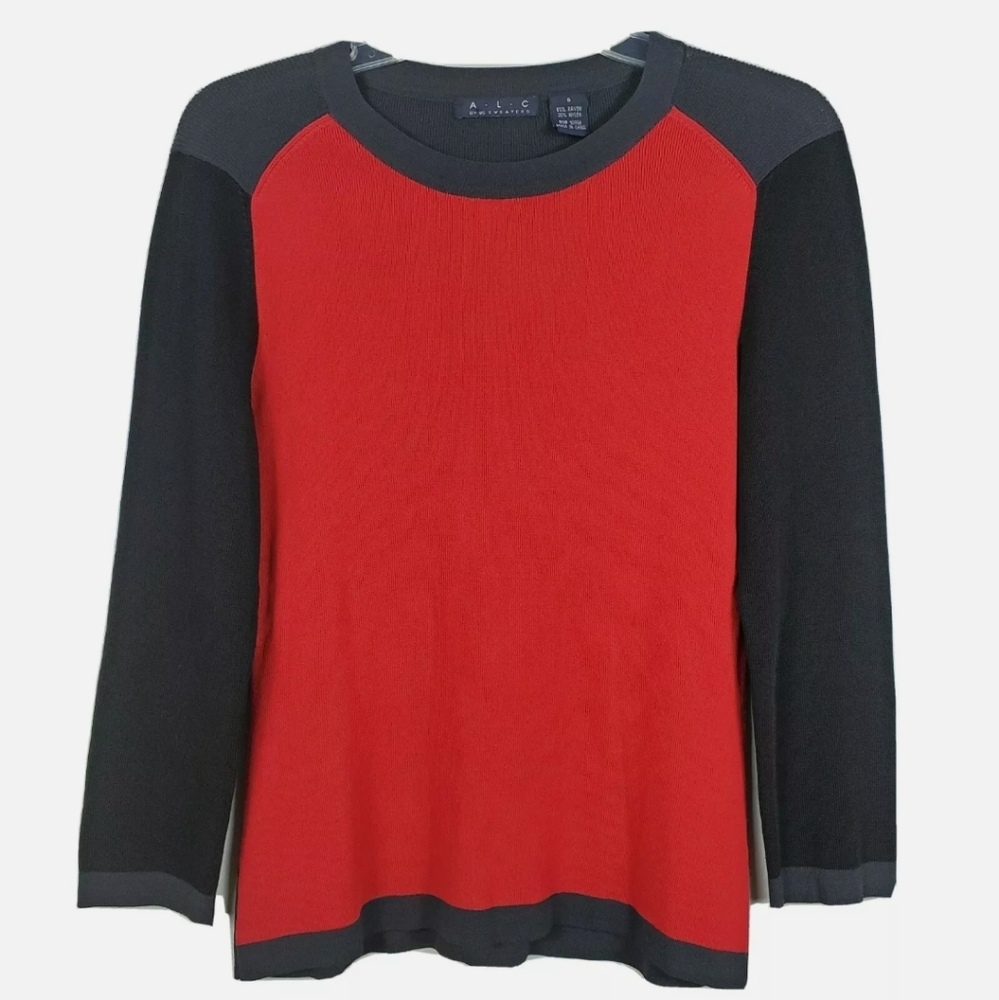 ALC Sweater Crewneck Colorblock Stretch Sweater